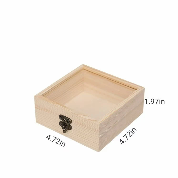Wooden Glass Flip-top Gift Box  Birthday Present Box  Doll Figurine Display Cosmetics and Accessories Classified Storage Box