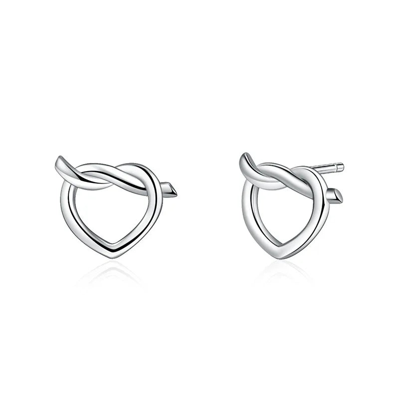 925 Sterling Silver Huggie Earrings Twisted Rope Knot Heart Stud White Gold Rose Gold Gold Plating Trendy for Weddings Parties