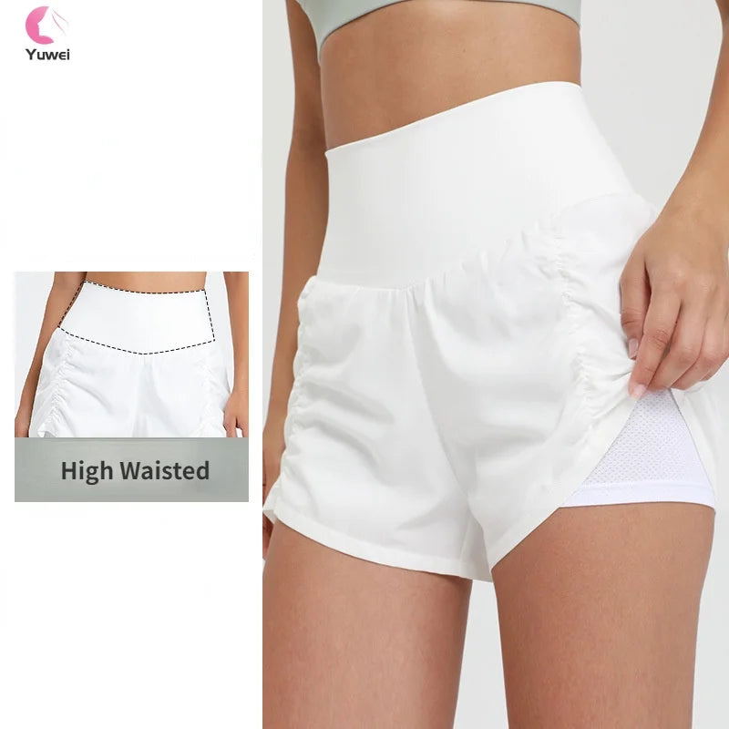 Women's 2-in-1 Athletic Shorts Lightweight Quick Dry Workout Shorts with Pockets Solid Pattern for Gym Exercise and Running
