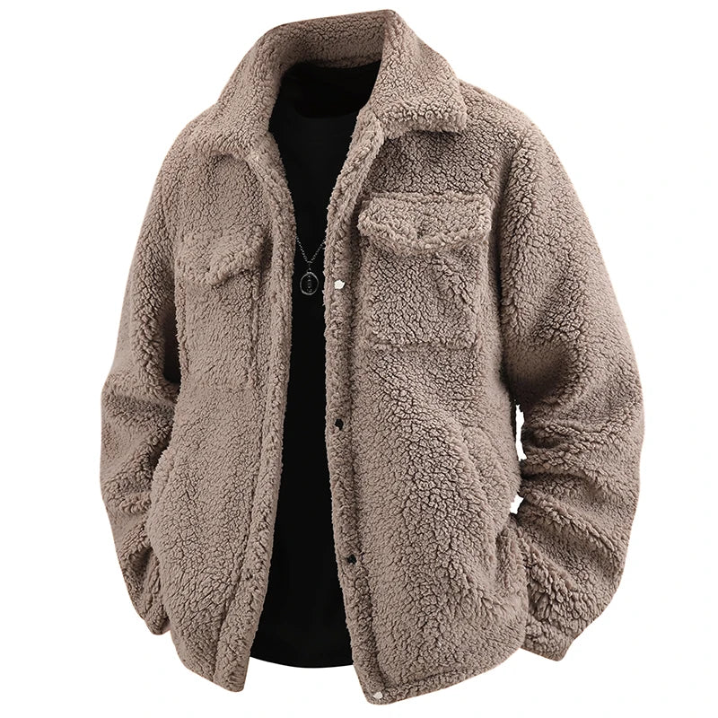 New Arrivals Sherpa Jacket with Polyester Lining Soft Shell and Breathable Windbreaker Fleeced Jacket with Lapel Collar