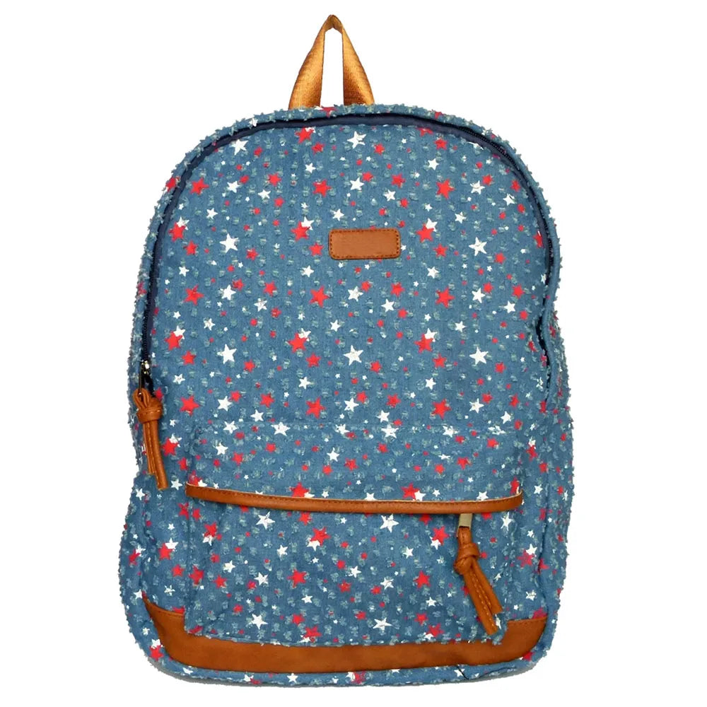 Wholesale Trendy Denim Casual Women Bag Factory Custom Cotton Canvas Backpack with Printed Design