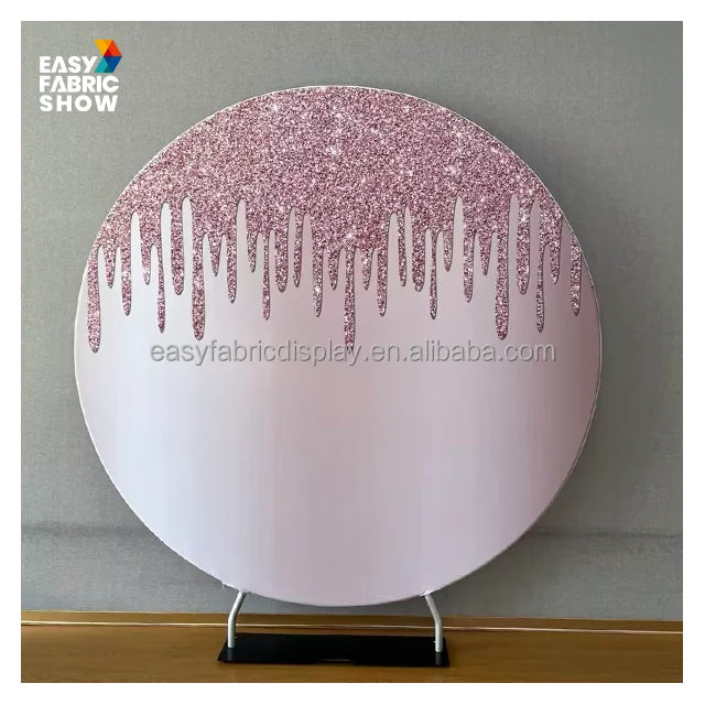 Custom Shimmer Round Backdrop Stand for Weddings and Party Events Display Rack with Custom Designs and Covers