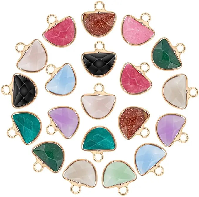 Gemstone Pendants Golden Brass Findings Mixed Stone Pendants Necklace Jewelry Making