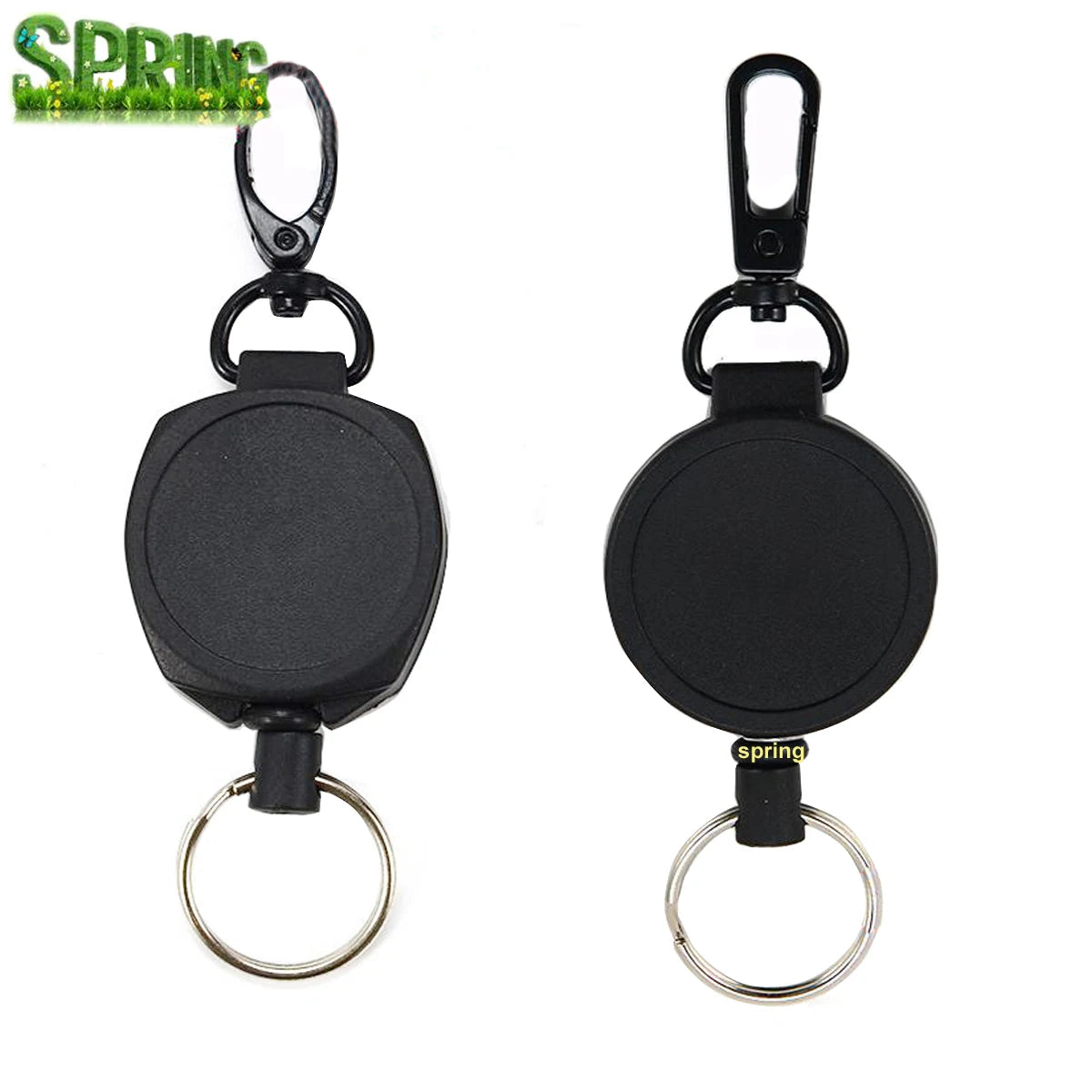 Black Retractable Keychain Badge Reel - Heavy Duty Key Holder Belt Clip Key Chain with Keyring for Janitor TruckersWorker