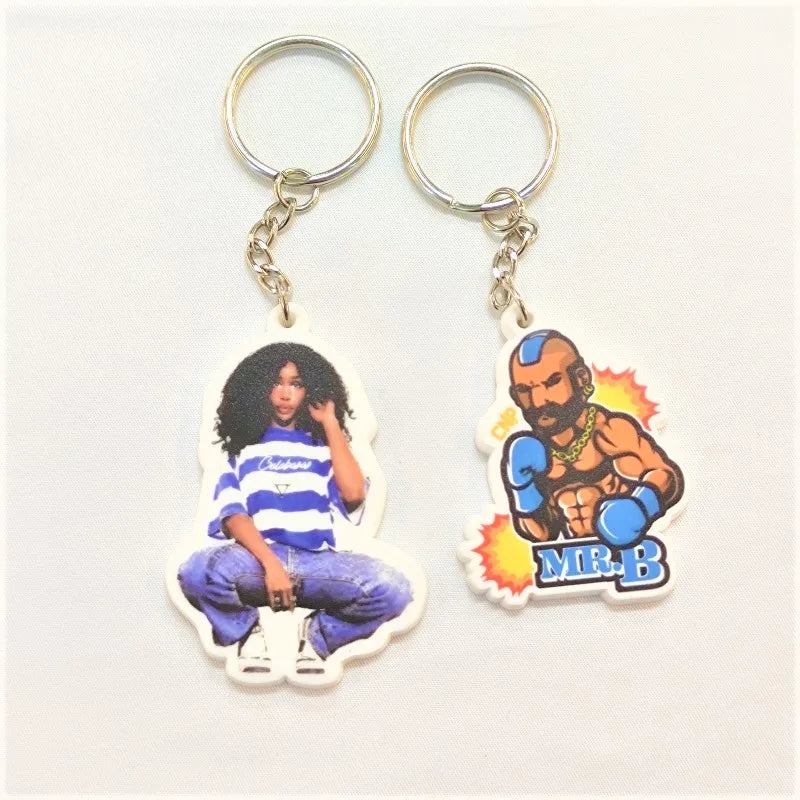 Manufacturer Hot Sale Sublimation Printed Design Customize PVC Soft Rubber Key Chain With Silver Key Ring