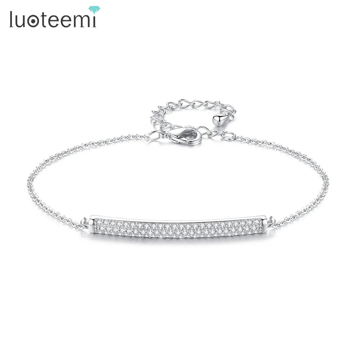 LUOTEEMI Wholesale Luxury Women Ladies Shining a AA Cubic Zircon Crystal Pave Setting Jewelry GiftWhite Gold Chain Link Bracelet