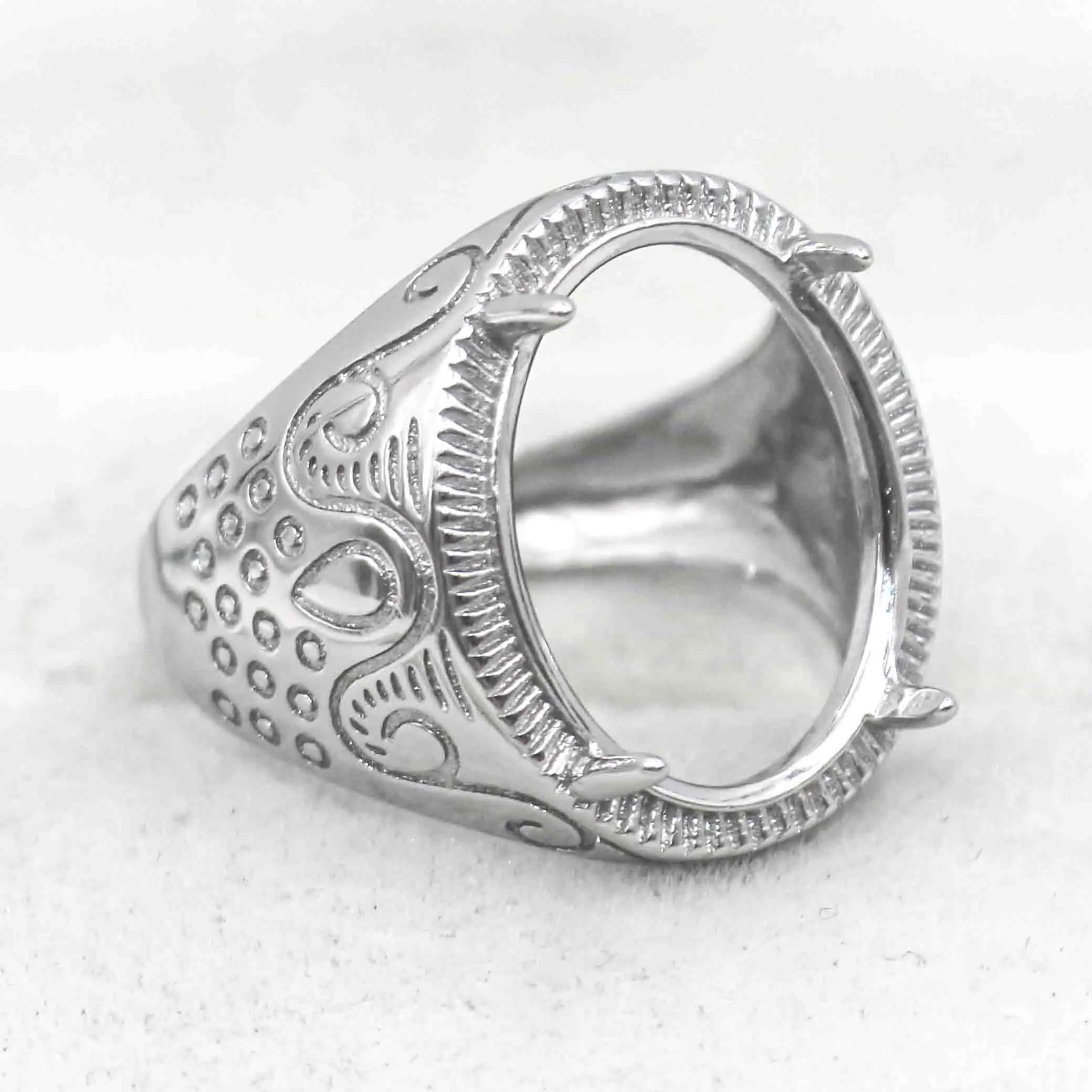 Sterling Silver 13*17mm Semi Mount Men's Ring Frame Empty Blank Claw Setting S925 Base Holder Without Center Stone for DIY Inlay