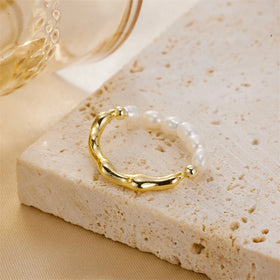 Stainless Steel Irregular Border Fresh Water Pearl String Full of Beautiful Rings for Women