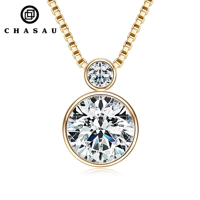 8mm 2ct 3mm Moissanite Box Chain Neck Jewelry Double Bezel Moissanite Necklace 925 Sterling Silver Pendant Necklaces for Women