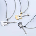 Men's & Women's Trendy Guitar Necklace with Titanium Steel Pendant Hip-Hop & Rock Style Stainless Steel Jewelry on Woolen Chain