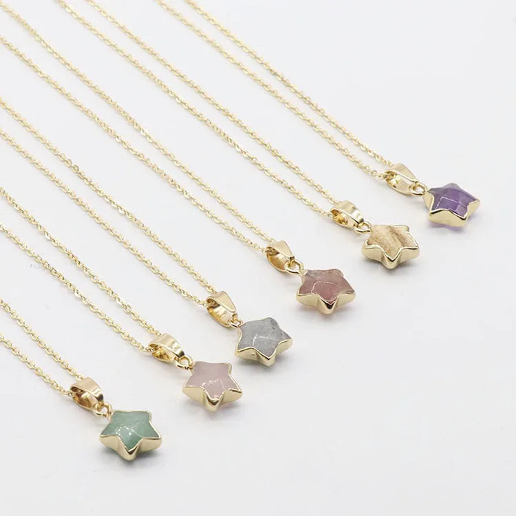 G1844 Dainty Jewelry Druzy Gemstone Quartz Crystal Stone Star Pendant Necklace