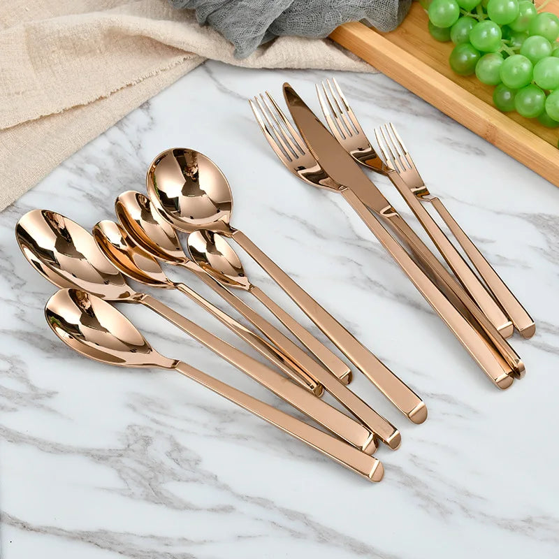 Wedding Gifts Stainless Steel Rose Gold Disposable Flatware Set Minimalist Design TNT BT Model Dinnerware Sets