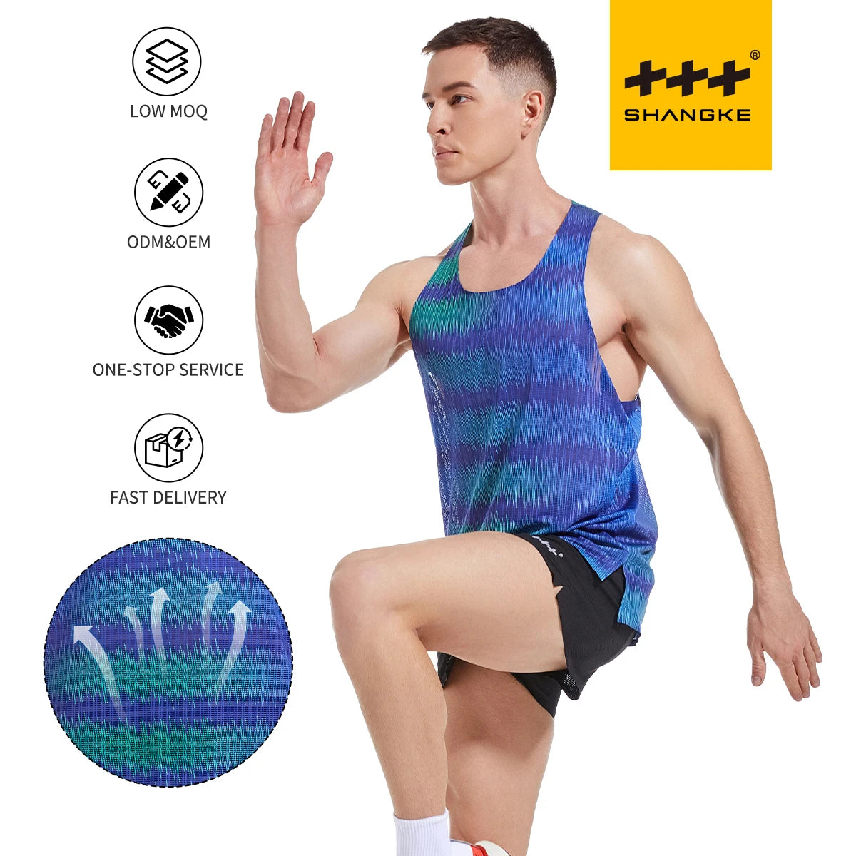 Custom Sublimation Woven Print Lightweight Sporty Running Singlet Tank Top Quick Dry Breathable Marathon Fitness Sportswear