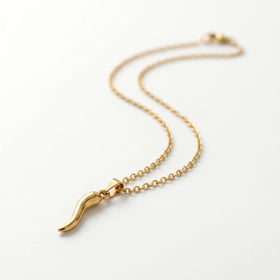QIAOREN 11953 Elegant Minimalist Italian Horn Necklace Gold Stainless Steel Lucky Chili Pendant Protection Amulet Gift for EU US