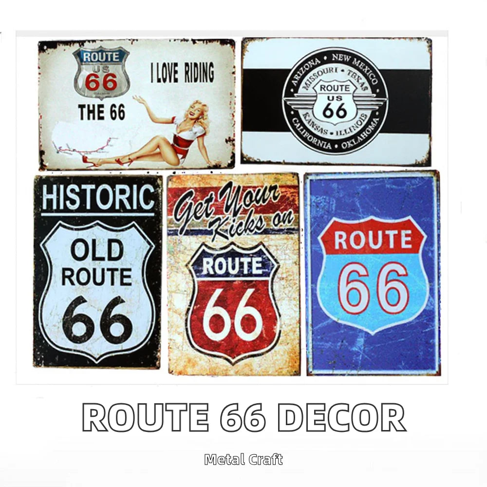 Retro Modern Route 66 Garage Plaques 20x30cm Metal Posters for Home Decor Embossing Printed Fairy Theme Painted Customized