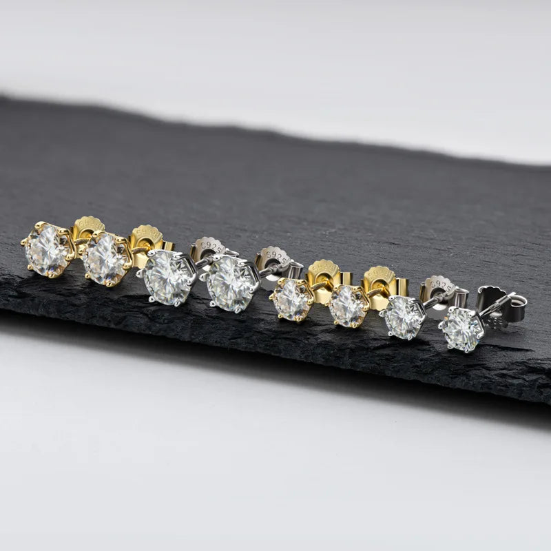 Classic Design 925 Sterling Silver Screw Back GRA Certificated Diamond Moissanite Stud Earrings
