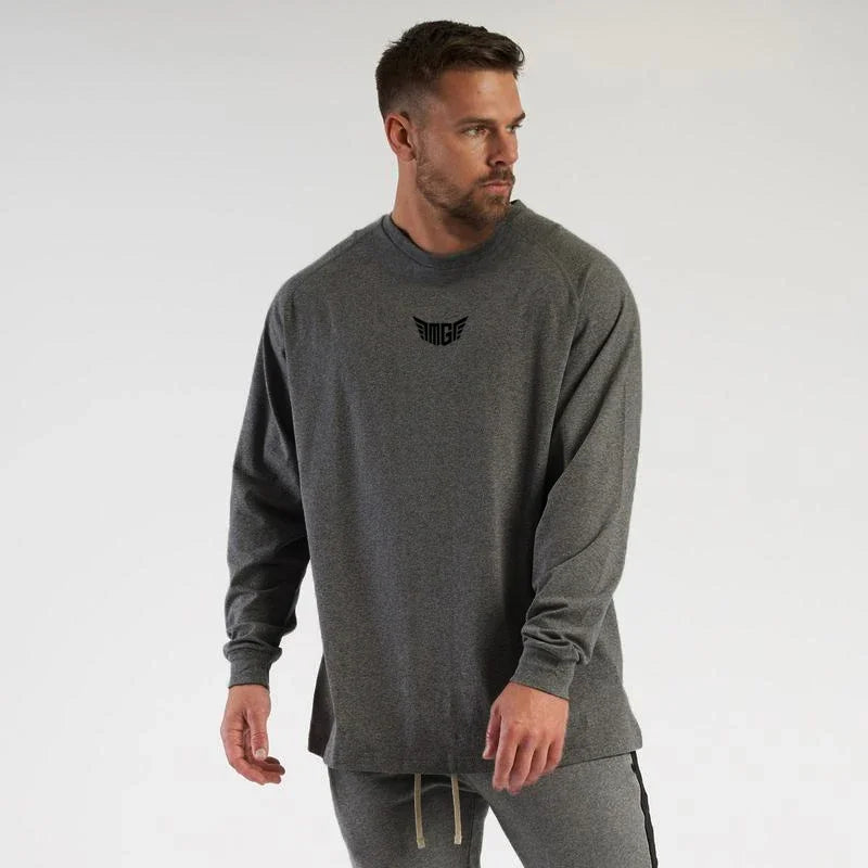 Brand Oversized T Shirts Mens Dropped Shoulder Long Sleeve Tops Tees Autumn Fashion Hip Hop Loose T-shirt Male Cotton Tshirt