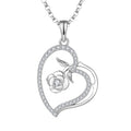 925 Sterling Silver Heart Rose Flower Pendant Necklace Rhodium Plated CZ Crystals Romantic Love Necklace Jewelry for Women