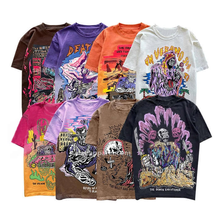 Customized Crew Neck Heavy 100% Cotton T Shirts Short Sleeve Heavyweight Oversized Graphic Screen Print Tshirts Mens