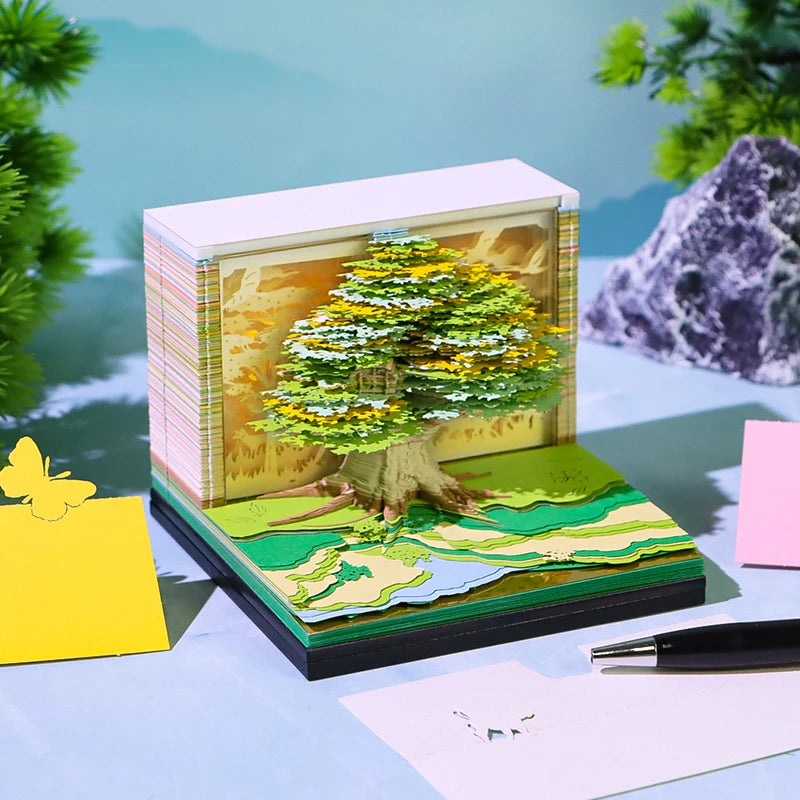 Diy Paper Crafts Artistic Diy Non-Sticky Notepad Tear Off Paper Carving Paper Notes Cube for Home and Office Decoration