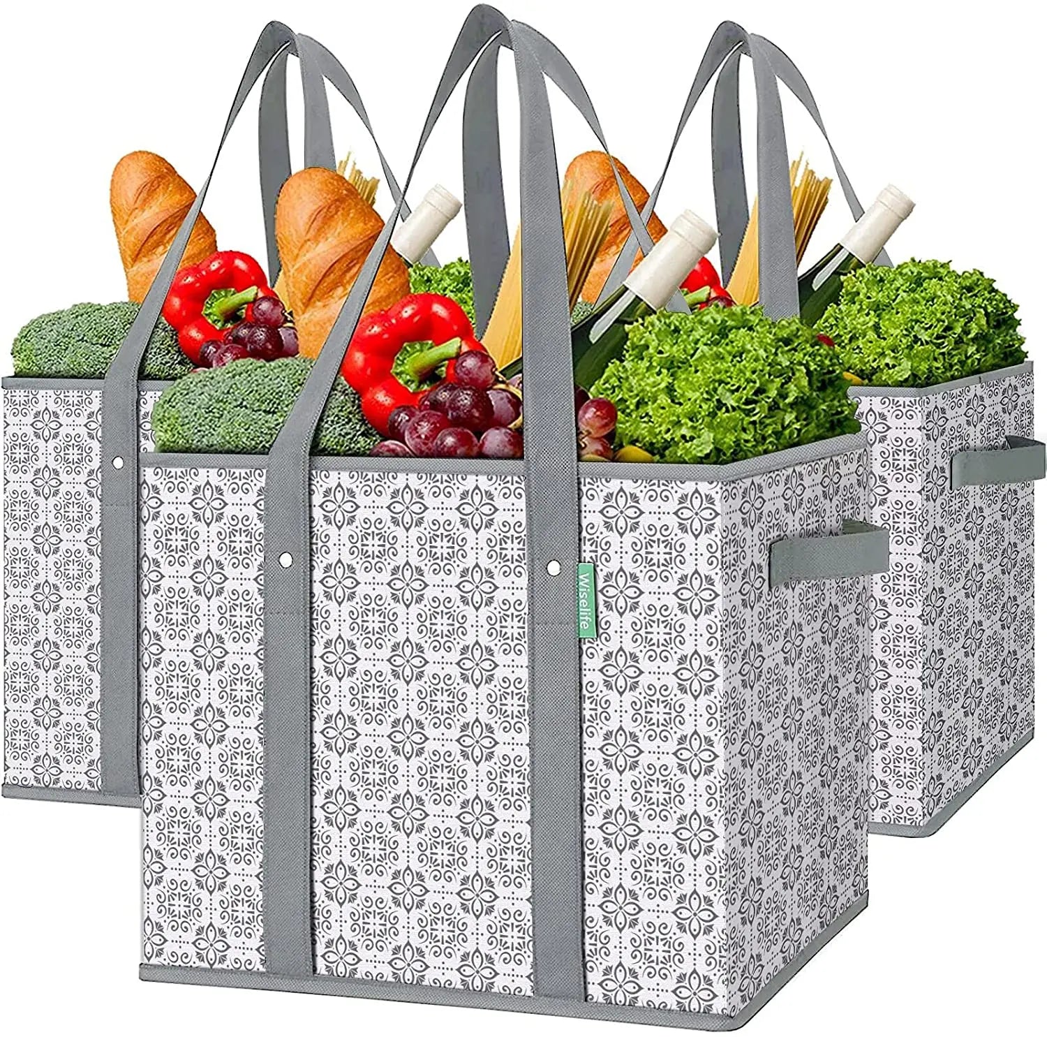 Heavy-Duty Grocery Shopping Bag with Long Handle Keep in Shape Picnic Basket and Laundry Basket Reinforced for Durability