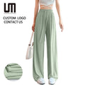 2025 New Summer Women High Waisted Pants Korean Style Lace-Up Straight Leg Trousers Casual Chic Solid Color Lady Pants