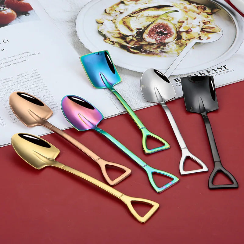 Small Shovel Shaped Spoon Creative Design Mini Gold Rainbow Stainless Scoop Tea Coffee Ice Dessert Spoon