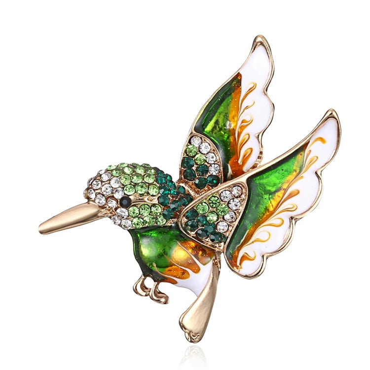 Elegant Cute Animal 3 Colors Gold Plated Rhinestone Flying Humming Bird Brooches Jewelry for Women