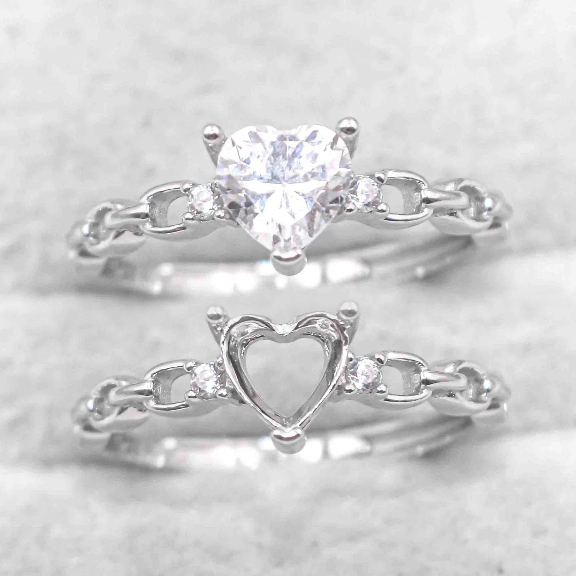 Sterling Silver 4*4/5*5/6*6mm Semi Mount Heart Shape Ring Empty Frame Blank Setting S925 Base Without Center Stone for DIY Inlay