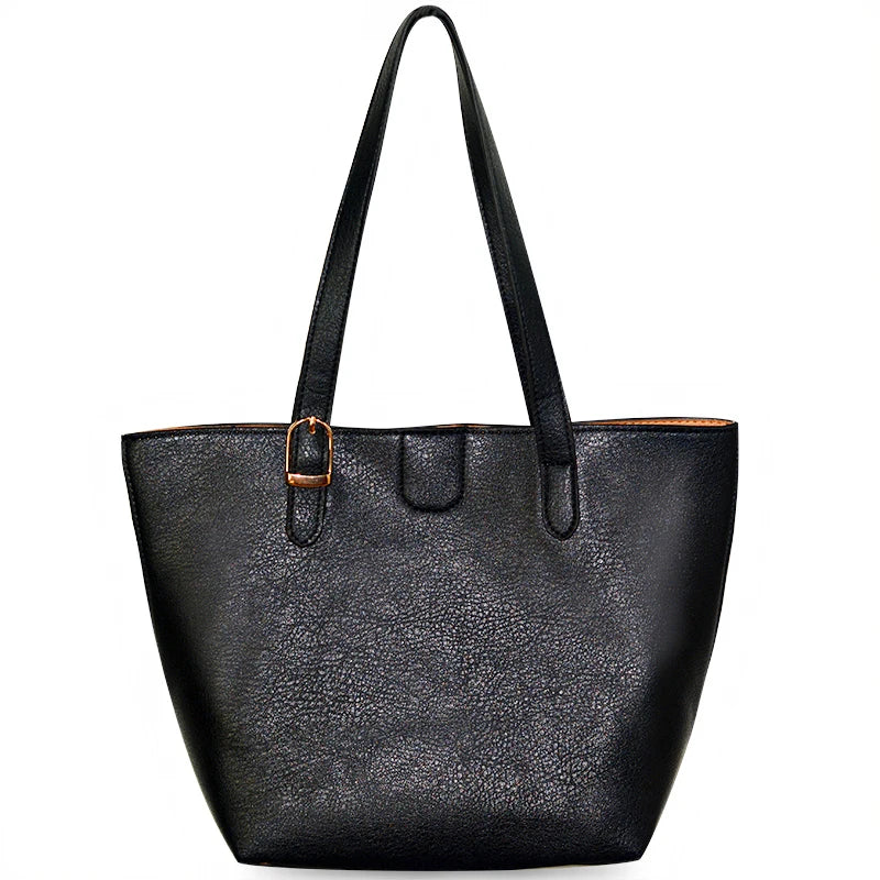 Promotional High Quality Luxury PU Leather Black Tote Bags Customizable Logo Water Resistant Large Storage Space Portable Women