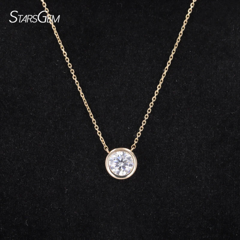 Fashion 14k Gold Bezel Setting Pendant 1ct Round Brilliant Cut Lab Grown Diamond IGI Certified CVD HPHT Diamonds Necklace