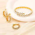 Luxury Women Tarnish Free Cubic Zircon Ring Hoop Earrings Cuff Bracelet Stainless Steel Zircon Jewelry Sets