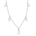 Women Girls Teens Adjustable 925 Sterling Silver Star Crescent Moon Chocker Crystal Pendant Necklace Jewelry