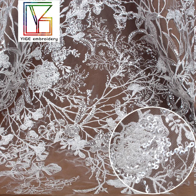Hot Sale Fashionable Luxury White French Wedding 3d Beaded Embroidery Lace African Bridal Dress Fabric