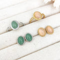 Natural Green Aventurine Gemstone Jewelry for Woman Adjustable Stainless Steel Gold Ring Inlaid Rose Quartz Earring and Ring Set