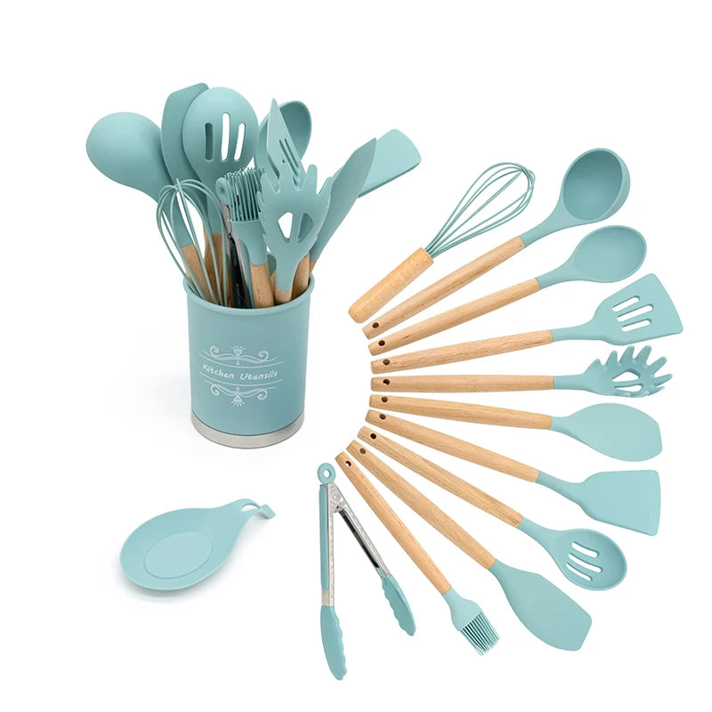 Manufacturer Custom Supplier Sale 12 Pieces Colorful Silicone Kitchen Accessories Tools Set Cooking Tool Sets Kitchen Utensils