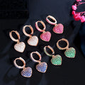 Classic Red Green Cubic Zircon Love Heart Shape Charm Huggie Hoop Earrings for Women Trendy CZ Jewelry Valentines Day Gift