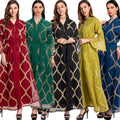 Middle Eastern Muslim Women's Clothing Embroidery Abaya Dubai Muslim Long Sleeve Mesh Dress