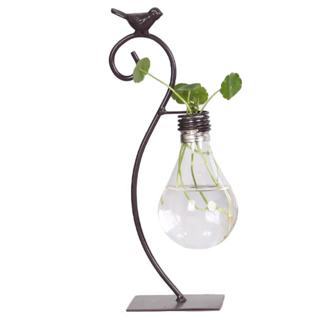 Lightbulb Glass Terrarium Container With Iton Stand for Hydroponic Plants