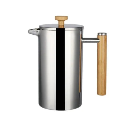 High Quality Double Wall Stainless Steel French Press Coffee Mug with Wood Handle Copper Water Pot for 1L Capacity Hotel