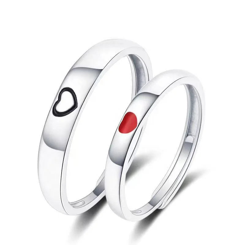 Best Anniversary Gift 925 Sterling Silver Classic Couple Rings Heart Lovers Rings for Men and Women