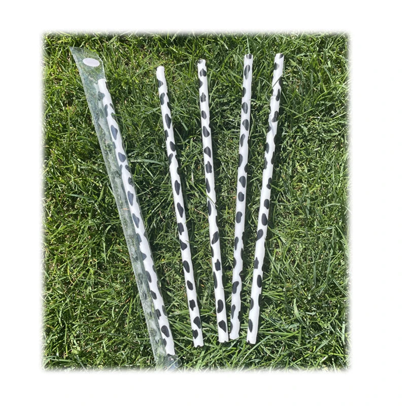 Custom Animal Print Plastic Drinking Straw PP Hard Plastic Pattern 9in Party Decorations Cow Print Plastic Straws