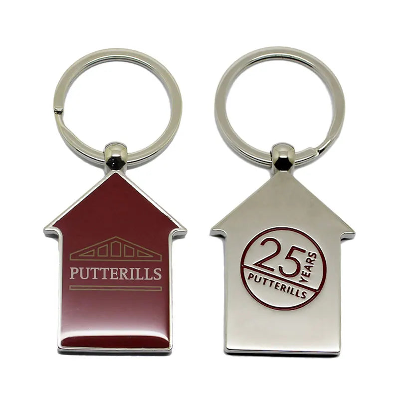 Metal Keychain Custom Design Engraved Logo Real Estate House Shaped Realtor Key Chain Sublimation Metal Blank Home Keychain