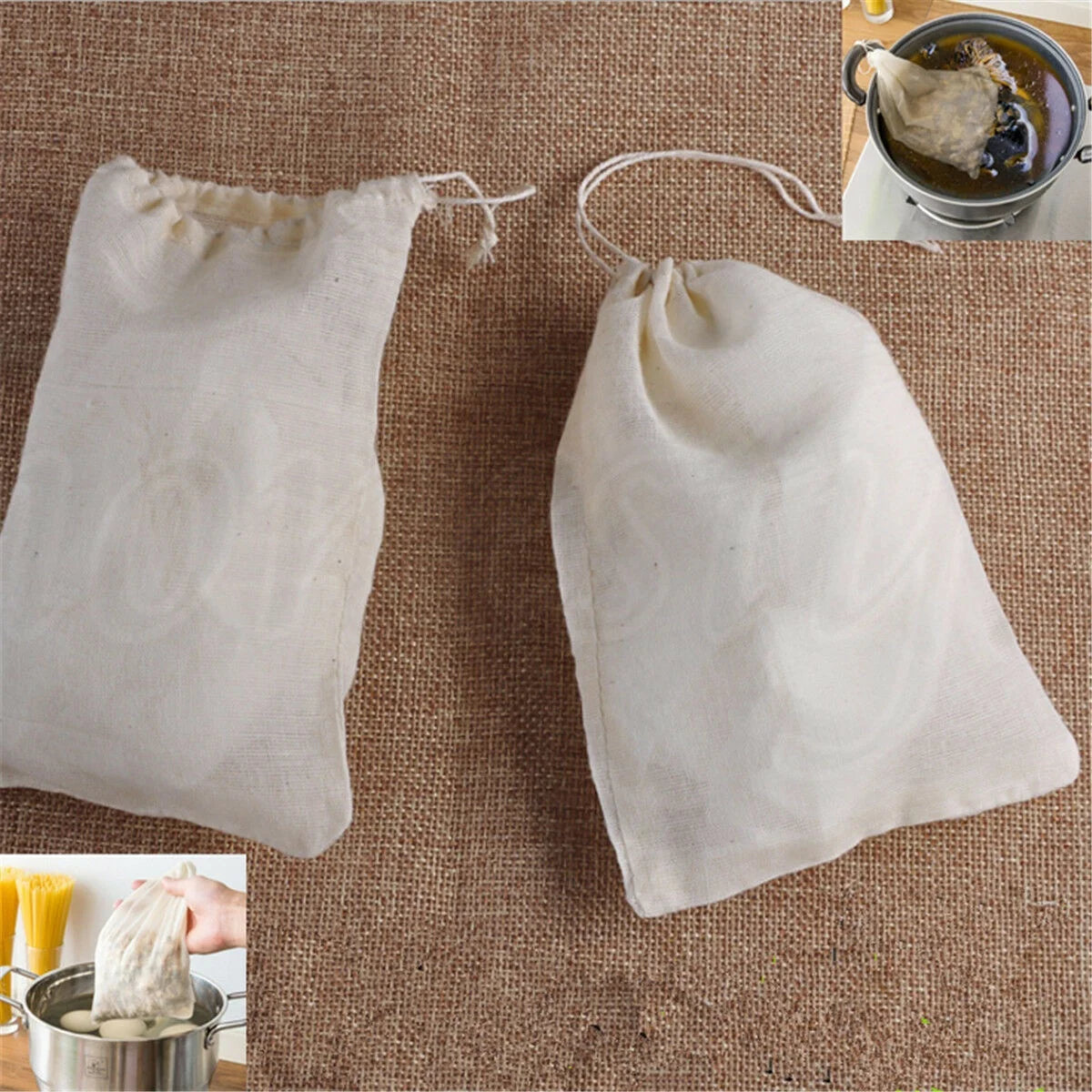 Multifunctional Cotton Muslin Drawstring Food Strainer Reusable Soup Tea Filter Bags Bath Soap Herbs Tea Making Cloth Bag