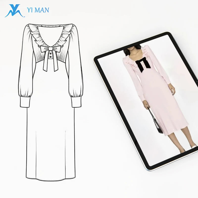 Custom Casual Linen Dresses Cutting and Sewing Factories Long Sleeve Women Dress Women's Clothing Manufacturers