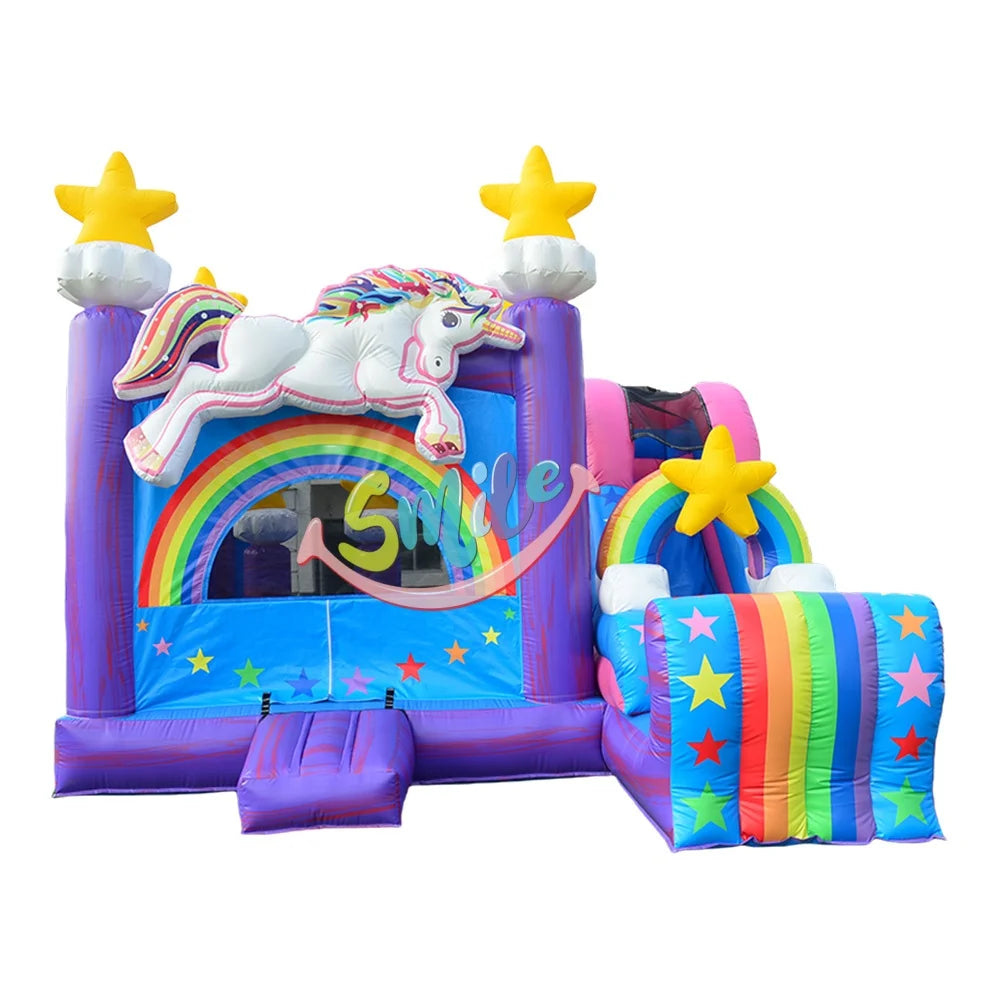 PVC Tarpaulin Unicorn Inflatable Bouncer Combo Slide with EN14960 Certification 2-Person Capacity for Outdoor Rental Use