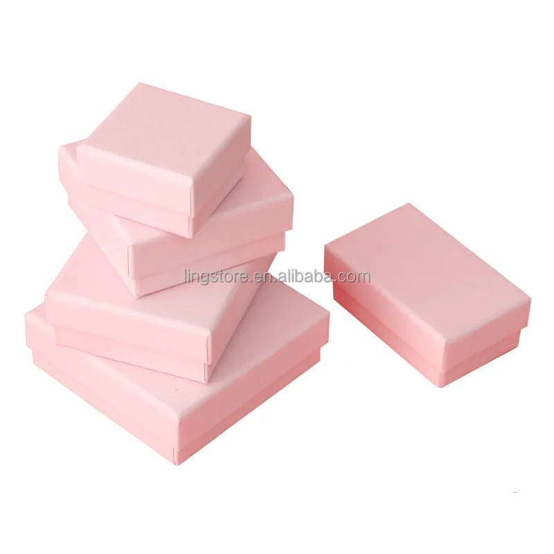 Baby Pink Jewelry Necklace Kraft Paper Ring Box Small Earrings Gift Package Blue Cardboard Boxes for Women