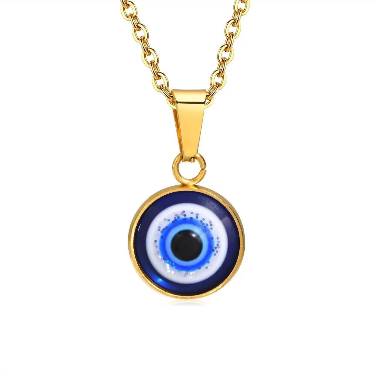 Waterproof Gold Plated Stainless Steel Turkish Eye Necklace Blue Eye Pendant Necklace Jewelry for Women