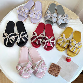 Custom Open Toe Bowknot Bride Party Wedding Satin Bridesmaid Slides Bedroom Indoor Sleeping Slippers for Bride