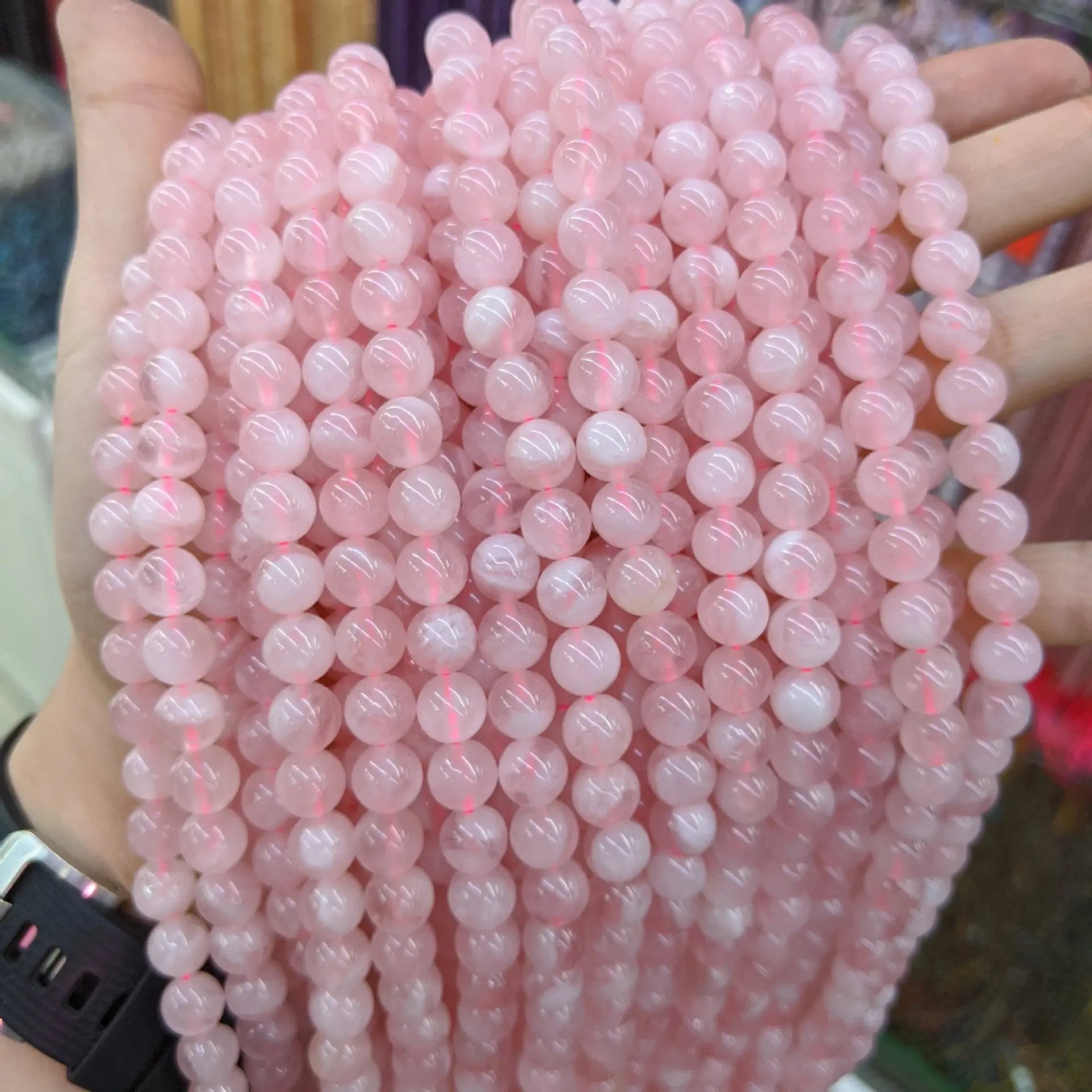 Round Genuine Stone Beading Loose Gemstone Hole Di pink Quartz Natural Stone Beads Madagascar Rose Quartz for Jewelry Making
